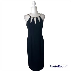 Gillian Black Pearl Neck/Strap Midi Dress. Size 10